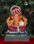 Padmasan Ganesh idol holding modak, 12 inches, eco-friendly Shadu Mathi clay murti in maroon and white