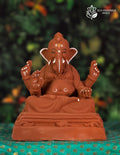Padmasan style Ganesh idol in red soil, eco-friendly handmade murti in seated meditation posture