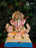 Pearl Yellow Dagdusheth Ganesh idol, 14 inches, yellow and gold traditional murti