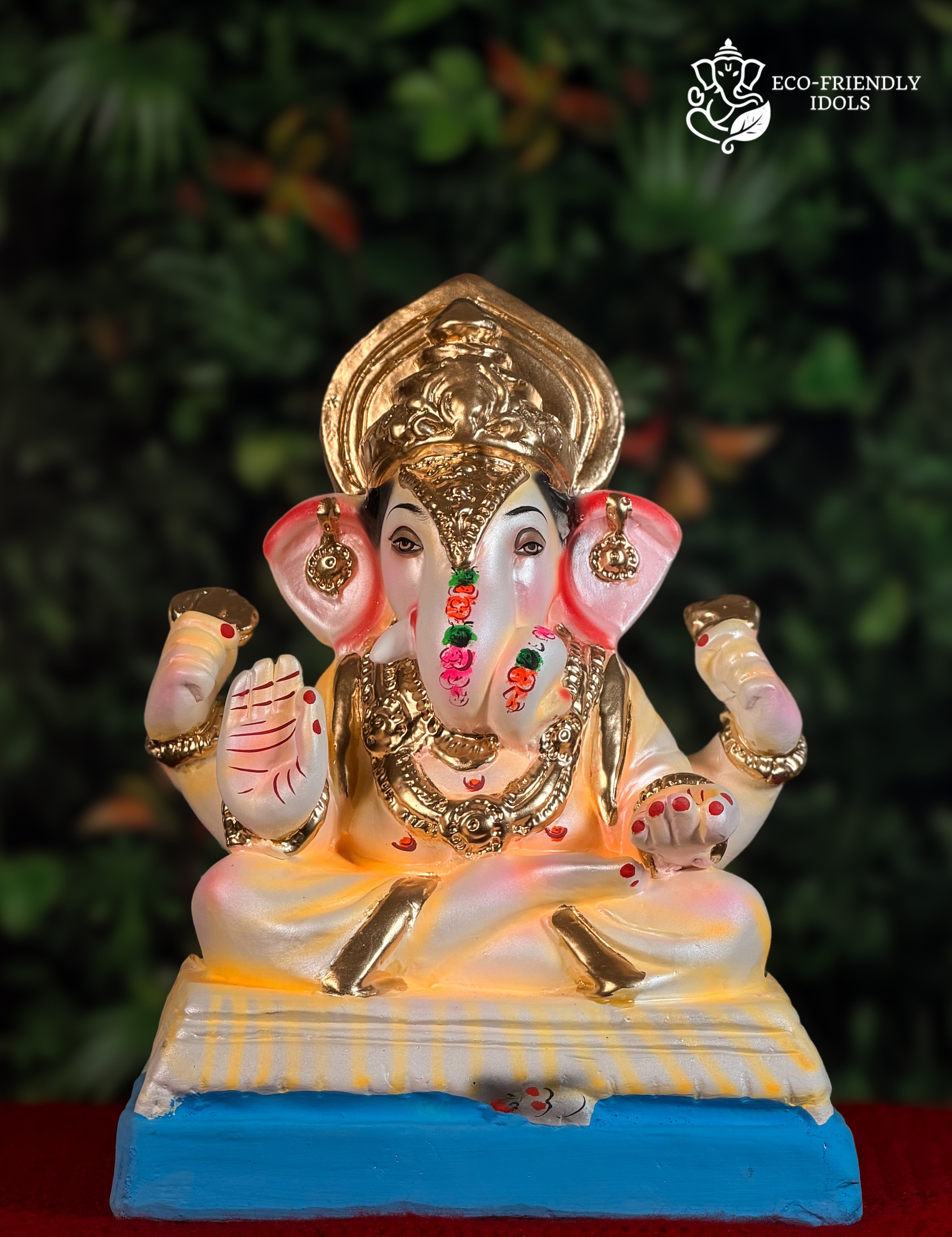 Pearl Yellow Dagdusheth Ganesh idol, 14 inches, yellow and gold traditional murti