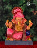 Peshwai Ganesh idol in pink and brown, 12 inches, eco-friendly Shadu Mathi clay murti with pagdi