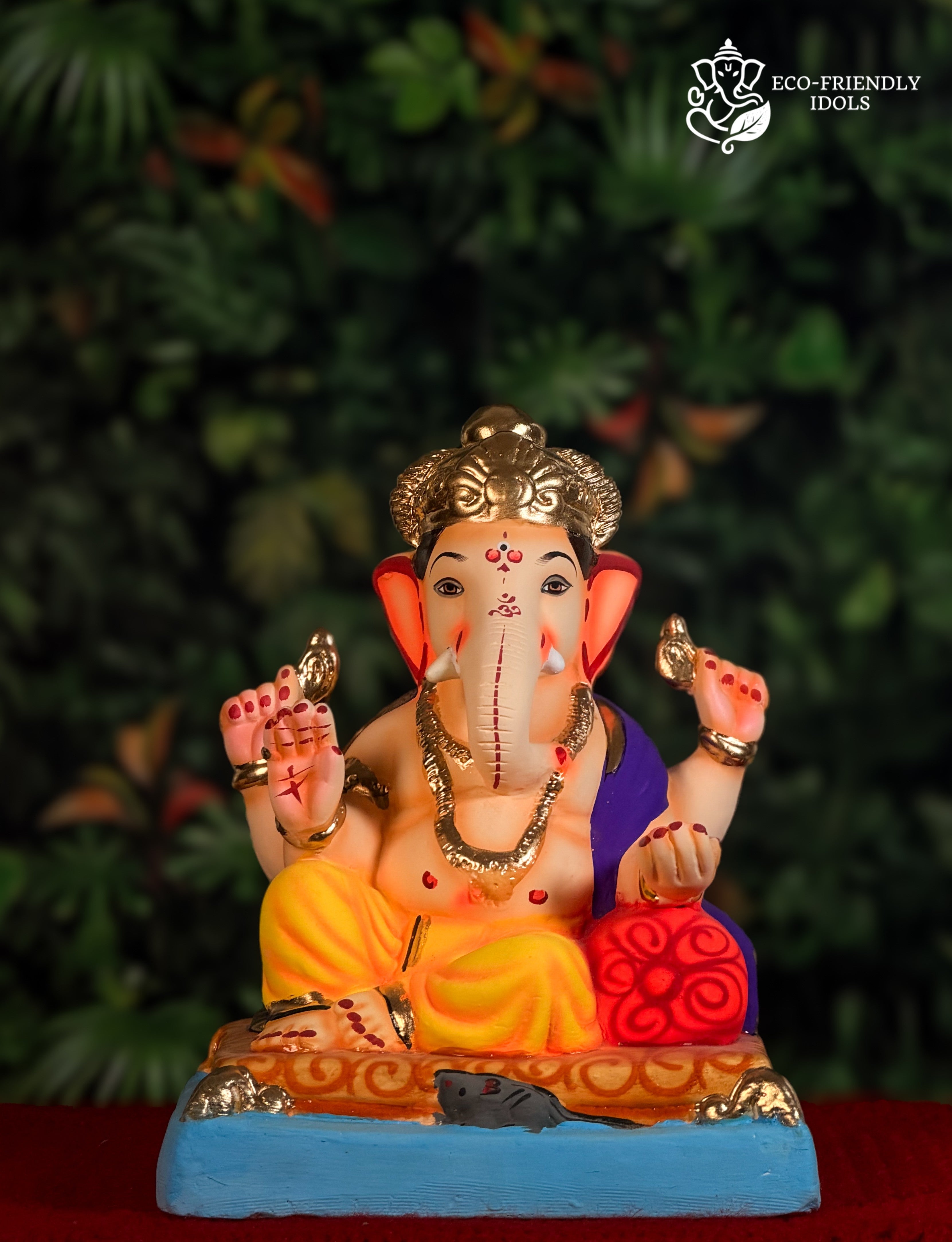 Peshwai style Ganesh idol in yellow and purple, 10 inches, regal traditional murti