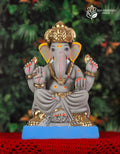 Philips style Ganesh idol in gray, 12 inches, eco-friendly Shadu Mathi clay murti with gold accents