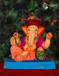 Rajeshahi Peshwai Ganesh idol in peach and purple with pagdi, 14 inches, eco-friendly Shadu Mathi clay murti