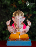 Sadhi Mandi Ganesh idol in yellow and pink, 12 inches, simple traditional murti