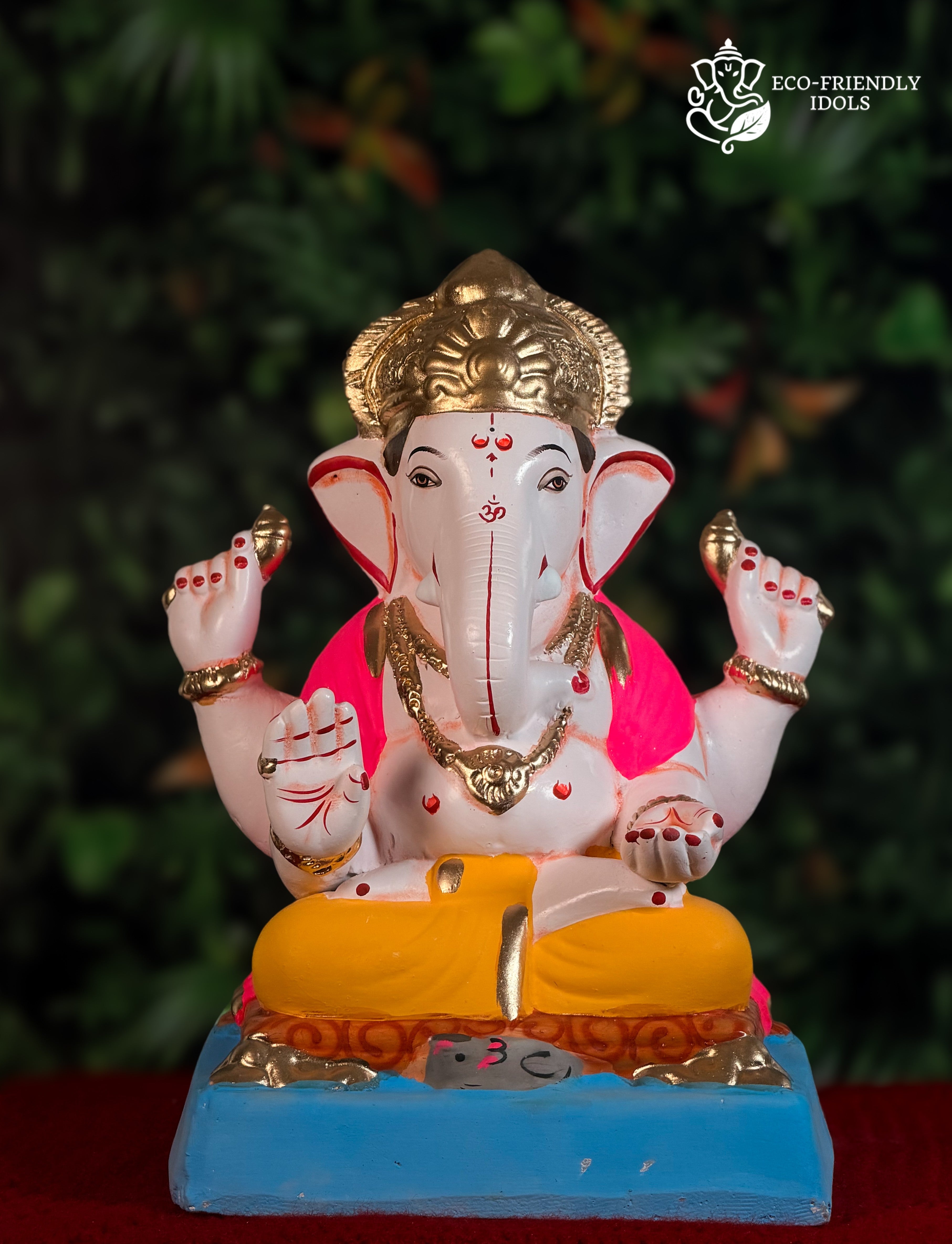 Sadhi Mandi Ganesh idol in yellow and pink, 12 inches, simple traditional murti