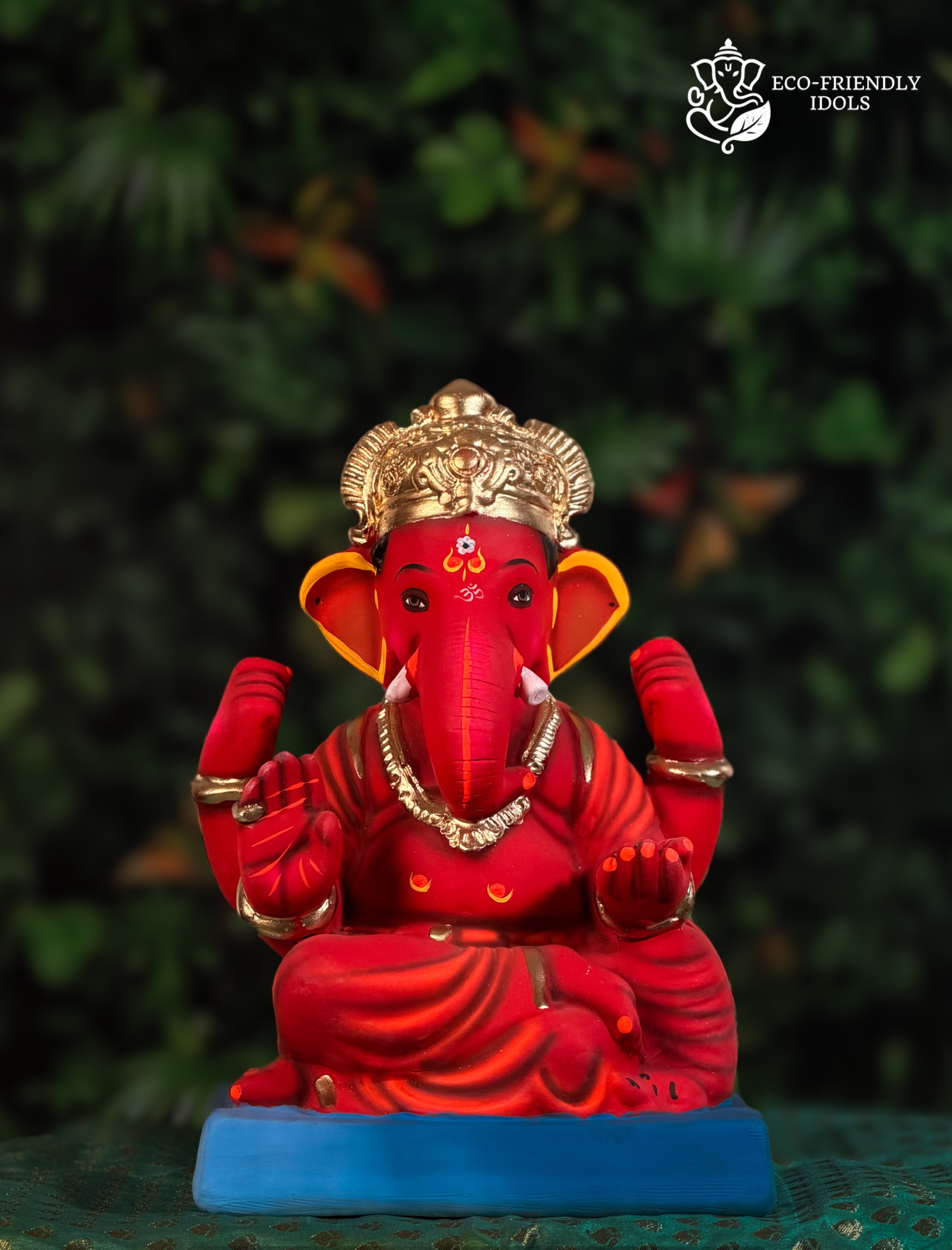 Shivrekar style Ganesh idol in red, 12 inches, traditional murti
