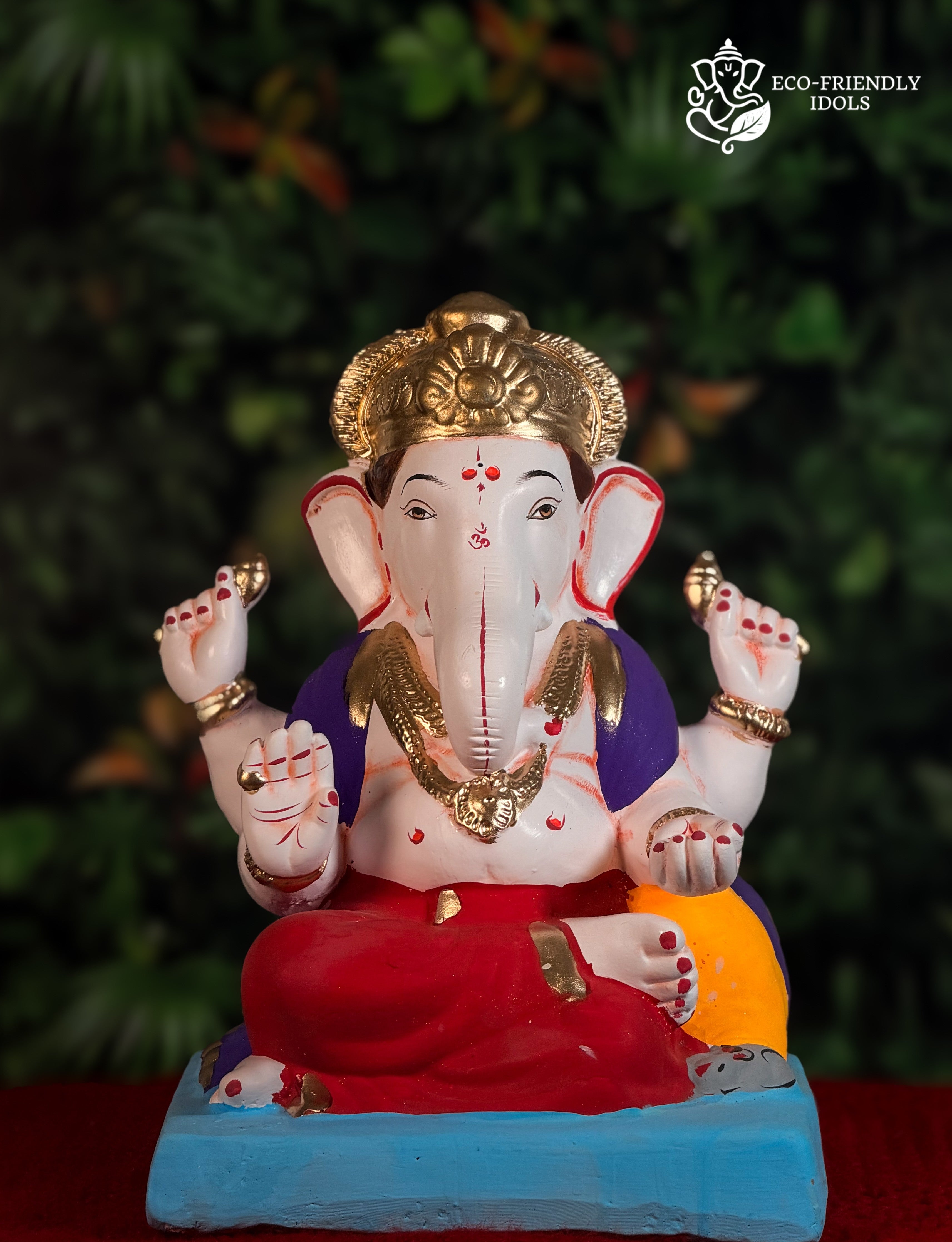 Shivrekar style Ganesh idol in red and purple, 12 inches, bold traditional murti