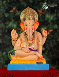 admasan Ganesh idol in , 16 inches, eco-friendly Shadu Mathi clay murti with golden crown on lotus base